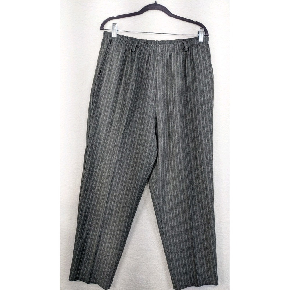 Vintage Alfred Dunner Slacks Womens Gray White Striped Elastic Waist USA 18